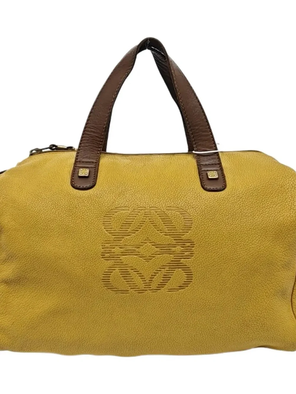 Loewe Yellow Leather Duffel Tote Bag with Brown Handles